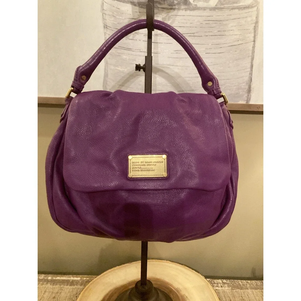 Marc by Marc Jacobs Classic Q Lil' Ukita Purple Pebbled Leather‎ Shoulder Hobo